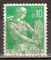 Timbre France Y&T N°1231 (11) Obl.  Moissonneuse.  10 C. Vert. Cote 0,15 € - 1957-1959 Oogst