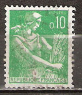 Timbre France Y&T N°1231 (12) Obl.  Moissonneuse.  10 C. Vert. Cote 0,15 € - 1957-1959 Moissonneuse