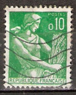 Timbre France Y&T N°1231 (14) Obl.  Moissonneuse.  10 C. Vert. Cote 0,15 € - 1957-1959 Reaper