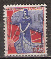 Timbre France Y&T N°1234 (07) Obl.  Marianne à La Nef.  25 C. Bleu Et Rouge. Cote 0,15 € - 1959-1960 Marianne (am Bug)