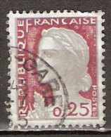 Timbre France Y&T N°1263 (05) Obl.  Marianne De Decaris. 0.25 Fc. Gris Clair Et Carmin Foncé. Cote 0,15 € - 1960 Marianne Van Decaris