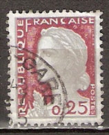 Timbre France Y&T N°1263 (05) Obl.  Marianne De Decaris. 0.25 Fc. Gris Clair Et Carmin Foncé. Cote 0,15 € - 1960 Marianne (Decaris)