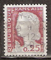 Timbre France Y&T N°1263 (06) Obl.  Marianne De Decaris. 0.25 Fc. Gris Clair Et Carmin Foncé. Cote 0,15 € - 1960 Marianne Van Decaris