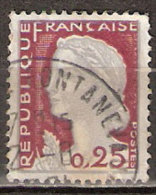 Timbre France Y&T N°1263 (08) Obl.  Marianne De Decaris. 0.25 Fc. Gris Clair Et Carmin Foncé. Cote 0,15 € - 1960 Maríanne De Decaris