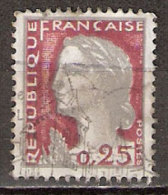 Timbre France Y&T N°1263 (10) Obl.  Marianne De Decaris. 0.25 Fc. Gris Clair Et Carmin Foncé. Cote 0,15 € - 1960 Marianne Van Decaris