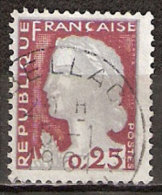 Timbre France Y&T N°1263 (11) Obl.  Marianne De Decaris. 0.25 Fc. Gris Clair Et Carmin Foncé. Cote 0,15 € - 1960 Marianne Van Decaris