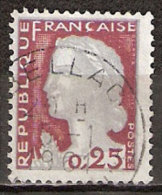 Timbre France Y&T N°1263 (11) Obl.  Marianne De Decaris. 0.25 Fc. Gris Clair Et Carmin Foncé. Cote 0,15 € - 1960 Marianne (Decaris)