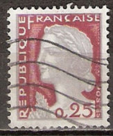 Timbre France Y&T N°1263 (13) Obl.  Marianne De Decaris. 0.25 Fc. Gris Clair Et Carmin Foncé. Cote 0,15 € - 1960 Marianne Of Decaris