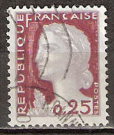 Timbre France Y&T N°1263 (14) Obl.  Marianne De Decaris. 0.25 Fc. Gris Clair Et Carmin Foncé. Cote 0,15 € - 1960 Maríanne De Decaris