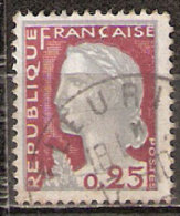 Timbre France Y&T N°1263 (16) Obl.  Marianne De Decaris. 0.25 Fc. Gris Clair Et Carmin Foncé. Cote 0,15 € - 1960 Marianne Van Decaris