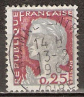 Timbre France Y&T N°1263 (17) Obl.  Marianne De Decaris. 0.25 Fc. Gris Clair Et Carmin Foncé. Cote 0,15 € - 1960 Marianne Van Decaris