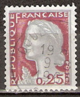 Timbre France Y&T N°1263 (18) Obl.  Marianne De Decaris. 0.25 Fc. Gris Clair Et Carmin Foncé. Cote 0,15 € - 1960 Marianne Van Decaris