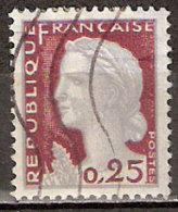 Timbre France Y&T N°1263 (19) Obl.  Marianne De Decaris. 0.25 Fc. Gris Clair Et Carmin Foncé. Cote 0,15 € - 1960 Marianne De Decaris