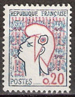Timbre France Y&T N°1282 (07) Obl.  Marianne De Cocteau. 0.20 Fc. Bleu Et Rouge. Cote 0,15 € - 1961 Marianne De Cocteau