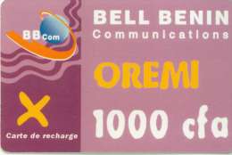 BENIN RECHARGE 1000 CFA OREMI BELL BENIN COMMUNICATIONS - Benin