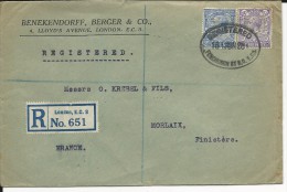 GB - 1928 - PERFORES B.B AND C Sur ENVELOPPE RECOMMANDEE De LONDON Pour MORLAIX - Cartas & Documentos