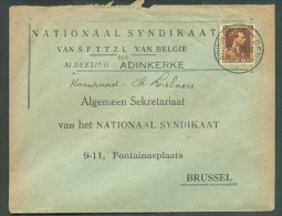 70 Centimes Léopold III Col Ouvert Obl; Ambulant ADINKERKE-GENT Sur Lettre 'Nationaal Syndikaat SPTTZL Van Belgie' Du12- - Bahnpoststempel