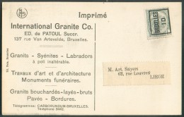 N°81  - 1 Centime PREO BRUXELLES 10 Sur C.P. (International Granite Labradors Pavés, ...) Vers Liège - 10455 - Typos 1906-12 (Armoiries)