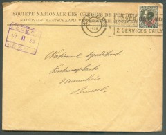 S19 - 70 Centimes Obl; LIEGE 2 Sur Lettre De La SNCB Du 7-II-1938 Vers Bruxelles + Cachet Violet LEUVEN STEENPLAATS - Ra - Autres & Non Classés