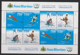Sp 417) San Marino Mi# 1564-67 Bl. 18 **: Olympia 1994 Lillehammer: Ski Alpin, Skisprung, Abfahrt, Riesenslalom, Eistanz - Inverno1994: Lillehammer