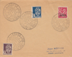 ANGEL OVERPRINT STAMP, COAT OF ARMS STAMPS, FREE FRANCE EXHIBITION SPECIAL POSTMARKS ON COVER, 1947, ALGERIA- FRANCE - Covers & Documents