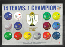 NEW ZEALAND, 2015, Cricket World Cup, India, Trophy, Ball, Souvenir Sheet, 14 Circular Self Adhecive Stamps, MNH, (**) - Nuovi