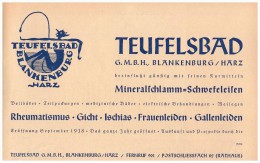 Original Werbung - 1938 - Teufelsbad In Blankenburg A. Harz , Kur , Heilbad , Krankenhaus , Arzt , Bad !!! - Blankenburg