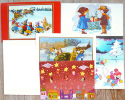 Cp Lot 5x Litho Illustrateur Divers Voeux Double Feuillet  Theme Enfant Enfants Lutin Traineau Etoile Grand Format - Sammlungen & Sammellose