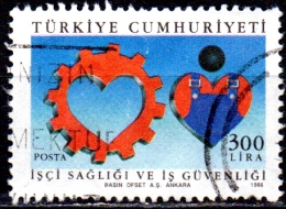 TURKEY 1988 Health - 300l. - Heart In Cogwheel And Heart-shaped Worker  FU - Gebruikt