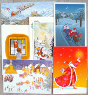 Beau Lot  6x Cpm Litho Illustrateur Divers Voeux Double Feuillet Theme Luge Visite Chariot Du Pere Noel - Collezioni E Lotti