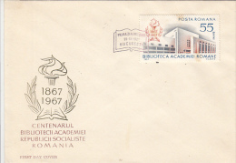 13085- ACADEMY LIBRARY, COVER FDC, 1967, ROMANIA - FDC