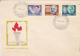 13090- CULTURAL ANNIVERSARIES, D. LIPATTI, AL. ORASCU, MARIE CURIE, COVER FDC, 1967, ROMANIA - FDC