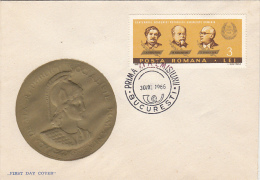13093- ROMANIAN ACADEMY ANNIVERSARY, EMBOISED COVER FDC, 1966, ROMANIA - FDC