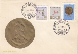 13094- ROMANIAN ACADEMY ANNIVERSARY, EMBOISED COVER FDC, 1966, ROMANIA - FDC