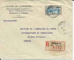 OCEANIE - 1932 - YVERT N°66 SEUL Sur ENVELOPPE RECOMMANDEE De PAPEETE Pour GENEVE - Briefe U. Dokumente