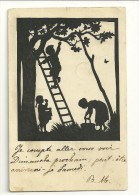 Silhouettes. Enfants Qui Cueillent Des Fruits, échelle. Anna Schirmer. 1902 - Silhouetkaarten