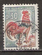 Timbre France Y&T N°1331A (07) Obl.  Coq De Decaris. 0.30 F. Vert, Rouge Et Bistre. Cote 0,15 € - 1962-1965 Gallo De Decaris