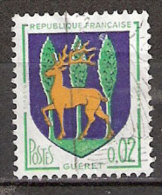 Timbre France Y&T N°1351B (07) Obl.  Armoirie De Guéret.  0.02 F. Vert, Outremer Et Jaune. Cote 0,15 € - 1941-66 Coat Of Arms And Heraldry