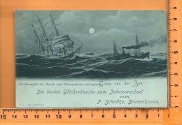 BREMERHAVEN: Fischdampfer Ein Wrack, Carte De Voeux Effet Nuit De F. Schottke - Bremerhaven
