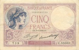 BILLET 5 FRANCS TYPE VIOLET - 5 F 1917-1940 ''Violet''