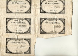 PLANCHE INCOMPLETE DE 5 BILLETS ASSIGNAT DE 5 LIVRES - Assignats