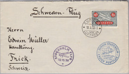 Schweiz Flugpost 1938-10-13 Schweden Flug Brief Nach Frick - Eerste Vluchten