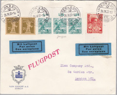 Schweiz Flugpost 1937-04-26 Luzern 2 Brief Nach London - Primeros Vuelos