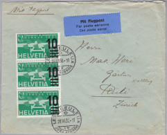 Schweiz Flugpost 1936-07-29 Les Breuleux Brief Nach Rüti ZH - Primi Voli