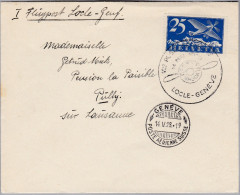 Schweiz Flugpost 1928-05-14 NOHRA Erstflug Locle-Genf Brief Nach Prilly - Eerste Vluchten