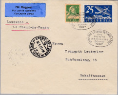 Schweiz Flugpost 1927-05-30 1.Poste Aérienne Lausanne-Chaux-de Fonds/Locle Brief Nach Schaffhausen - Premiers Vols