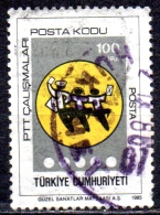 TURKEY 1985 Introduction Of Post Codes -  Postman & Couple Dancing  100l. - Black, Yellow And Grey  FU - Usados