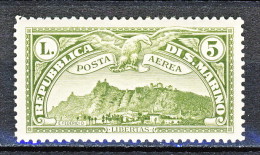 San Marino PA 1931 Veduta San Marino N. 7 Lire 5 Verde Oliva MNH - Luftpost