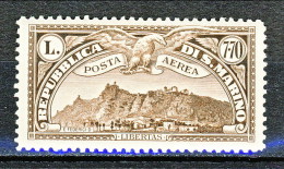 San Marino PA 1931 Veduta San Marino N. 8 Lire 7,70 Bruno MNH - Luftpost