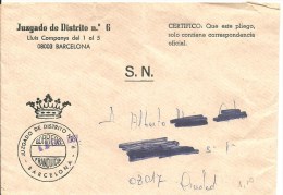 CARTA FRANQUICIA JUZGADO DISTRITI  BARCELONA 1987 - Postage Free